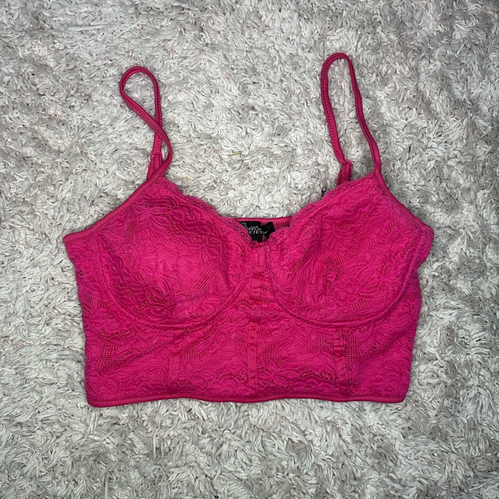 Lace Corset Crop Top - Pink size M